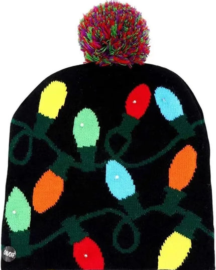 Autumn And Winter Fashion Christmas Hat Colorful Luminous Warm Adult With Ball Hat Christmas LED Light Knitted Hat Headlight Belt
