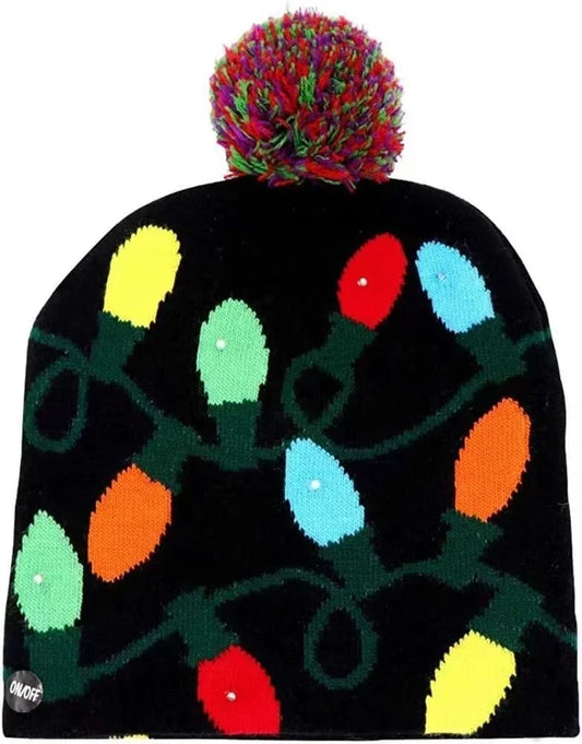 Autumn And Winter Fashion Christmas Hat Colorful Luminous Warm Adult With Ball Hat Christmas LED Light Knitted Hat