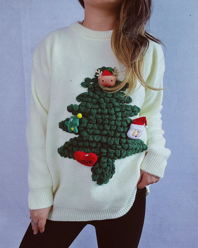 Christmas Tree Round Neck Long Sleeve Sweater
