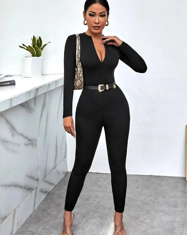 Long Sleeve Bodycon Jumpsuit Black