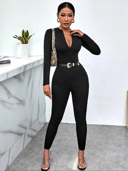 Long Sleeve Bodycon Jumpsuit Black
