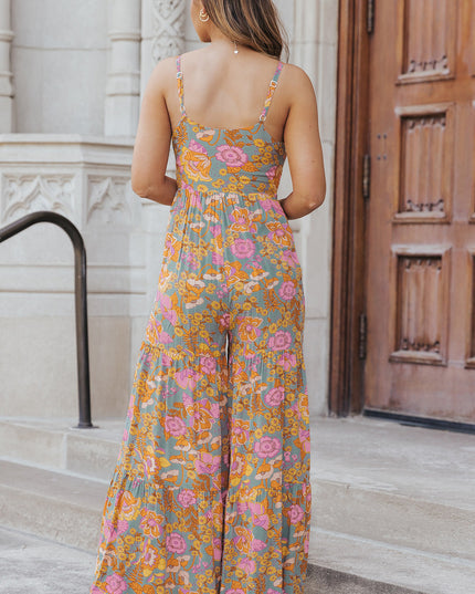 Floral Spaghetti Strap Wide Leg Jumpsuit 