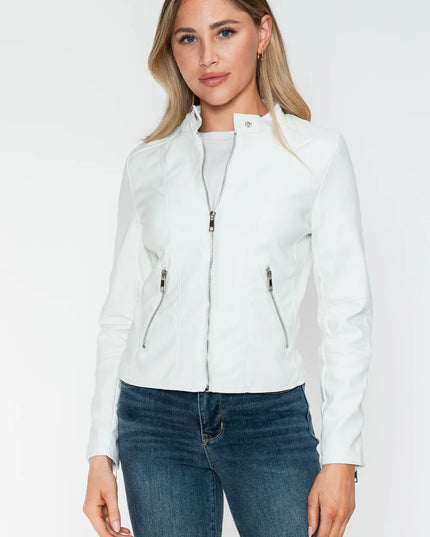 Snobbish PU Leather Zip Up Jacket with Pockets