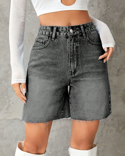 Frayed Hem Denim Shorts 