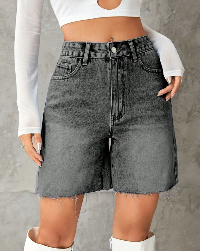 Frayed Hem Denim Shorts 