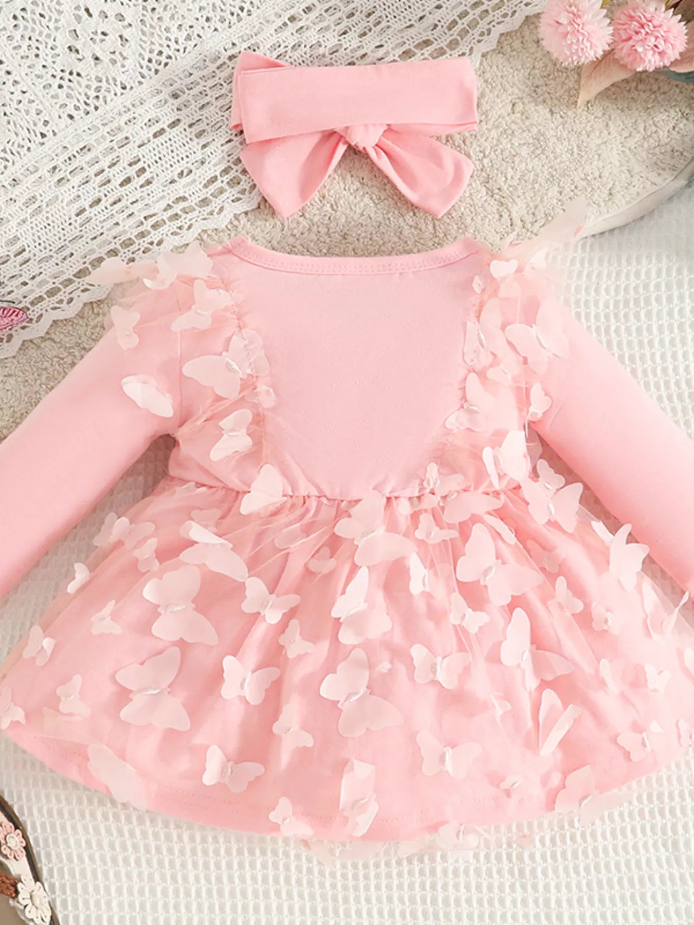 Children's Butterfly Decor Flower Applique Dress with Headband