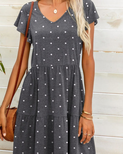 Polka Dot V-Neck Flutter Sleeve Mini Dress