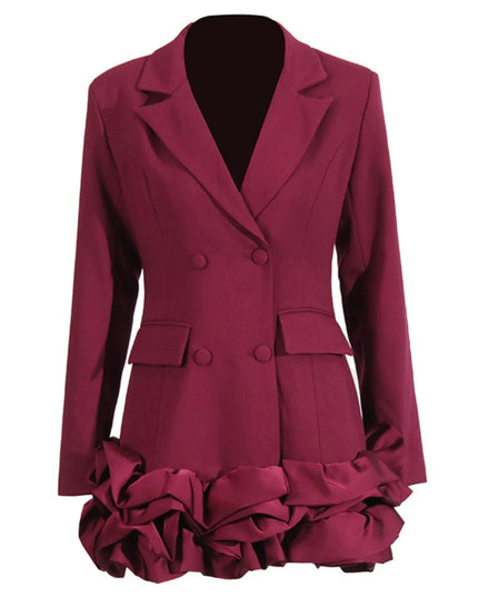 Ruffle Hem Double-Breasted Blazer Dress