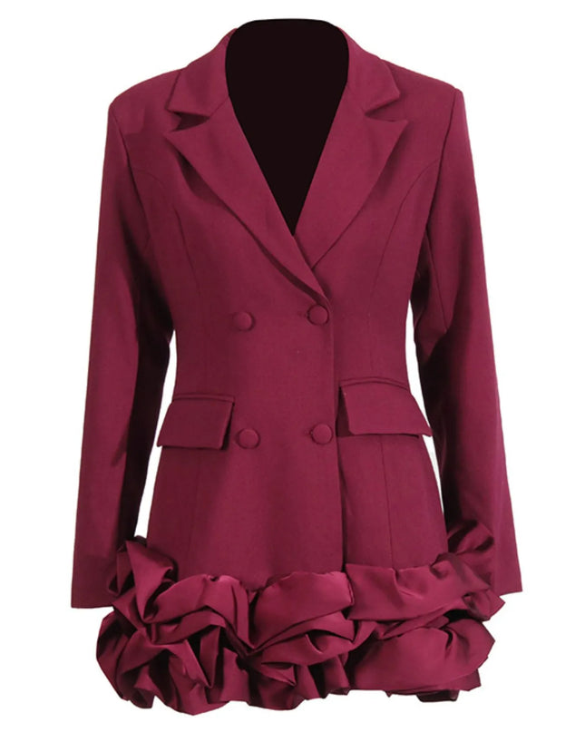Ruffle Hem Double-Breasted Blazer Dress