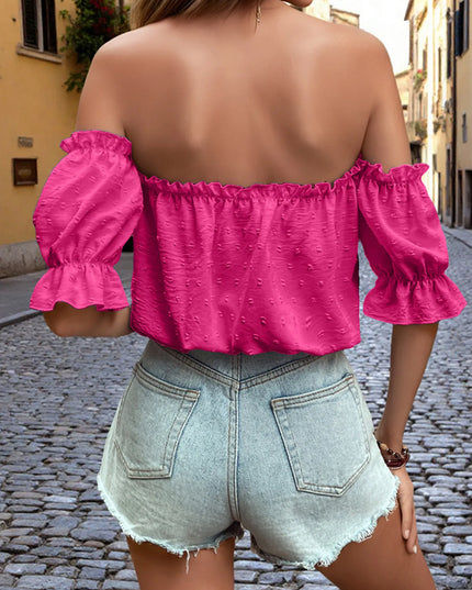 Off-Shoulder Swiss Dot Blouse with Tie Front Detail