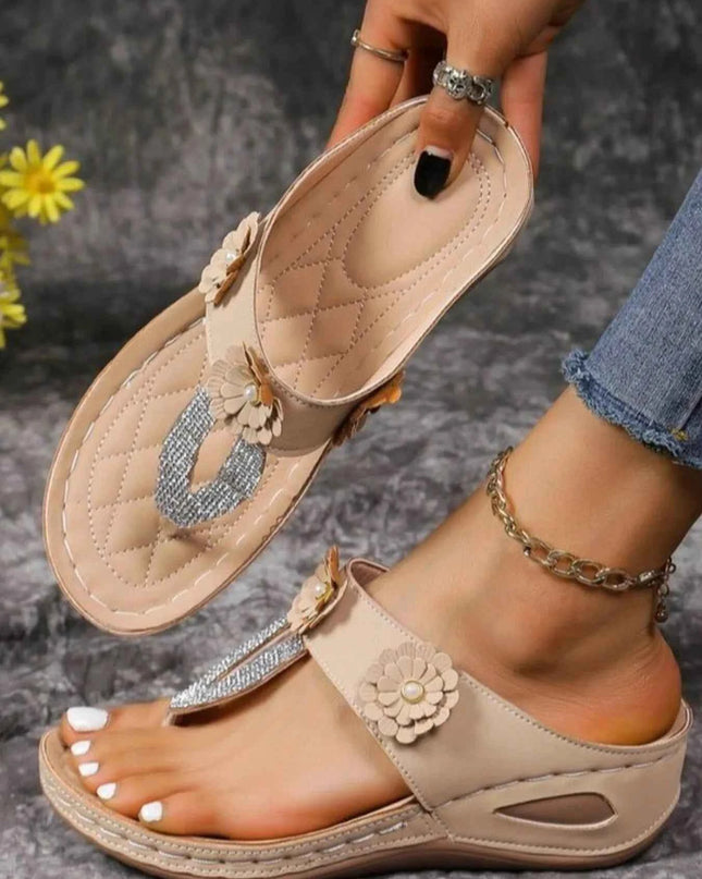 Flower Toe Post Wedge Sandals