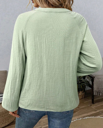 Paisley Pattern Notched Long Sleeve Blouse