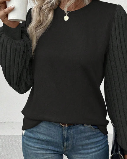 Ribbed Round Neck Long Sleeve Knit Top
