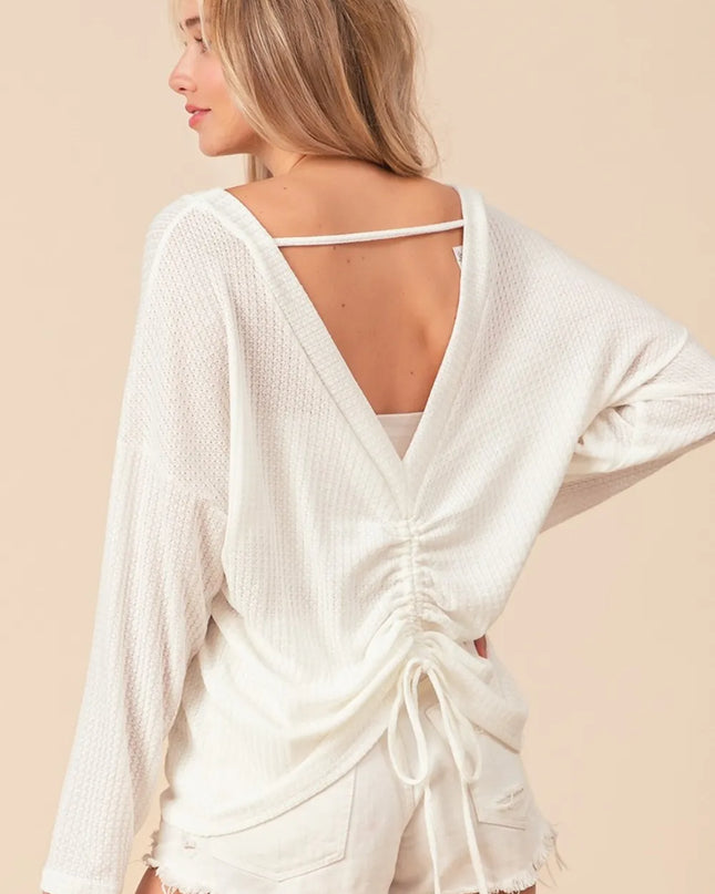 BiBi Waffled Backless Drawstring T-Shirt