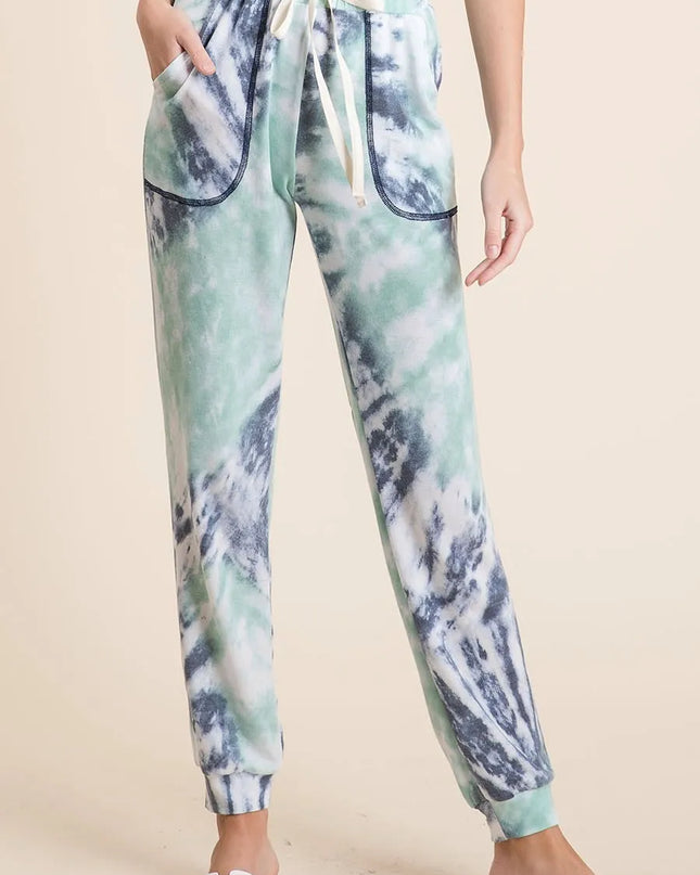 BiBi Tie Dye French Terry Casual Sweat Pants COOL BLUE MINT