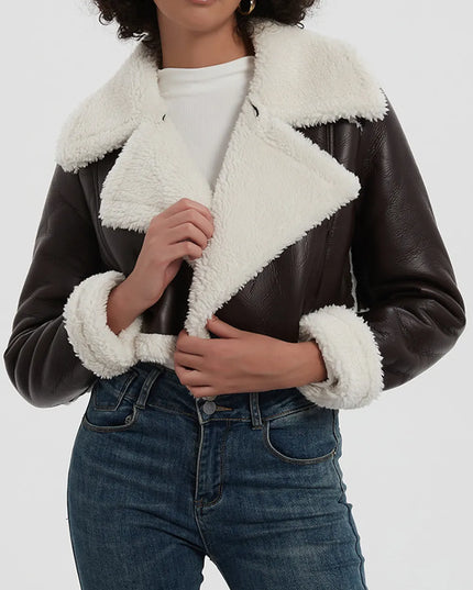 Collared Neck Long Sleeve Plush Cropped Jacket