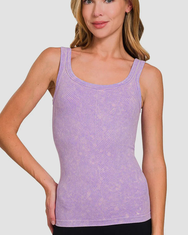 Zenana Ribbed Scoop Neck Tank Lavender