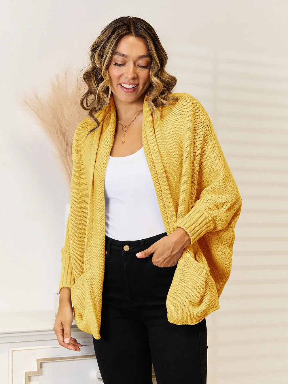 Angel Wings Open Front  Cardigan with Pockets 