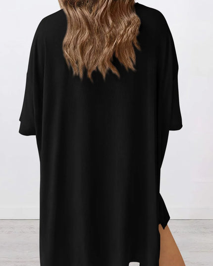 Full Size Oversized Slit Round Neck Top and Shorts Lounge Set Plus Size 