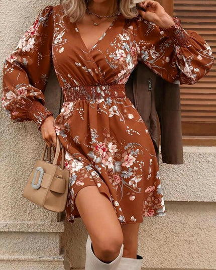 Floral Long Sleeve Mini Dress with Smocked Waist