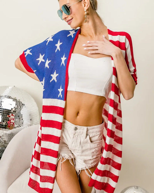 BiBi American Flag Low Gauge Knit Cardigan