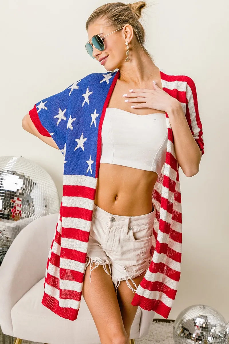 BiBi American Flag Low Gauge Knit Cardigan