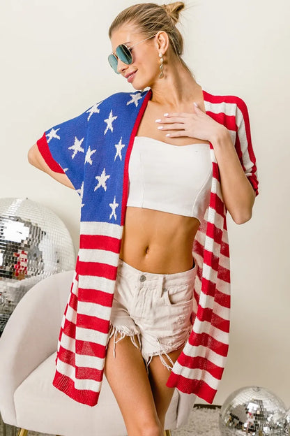 BiBi American Flag Low Gauge Knit Cardigan