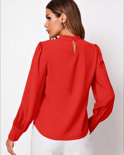 Ruched Mock Neck Long Sleeve Blouse 