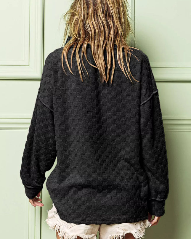 BiBi Checkered Round Neck Exposed Seam Top