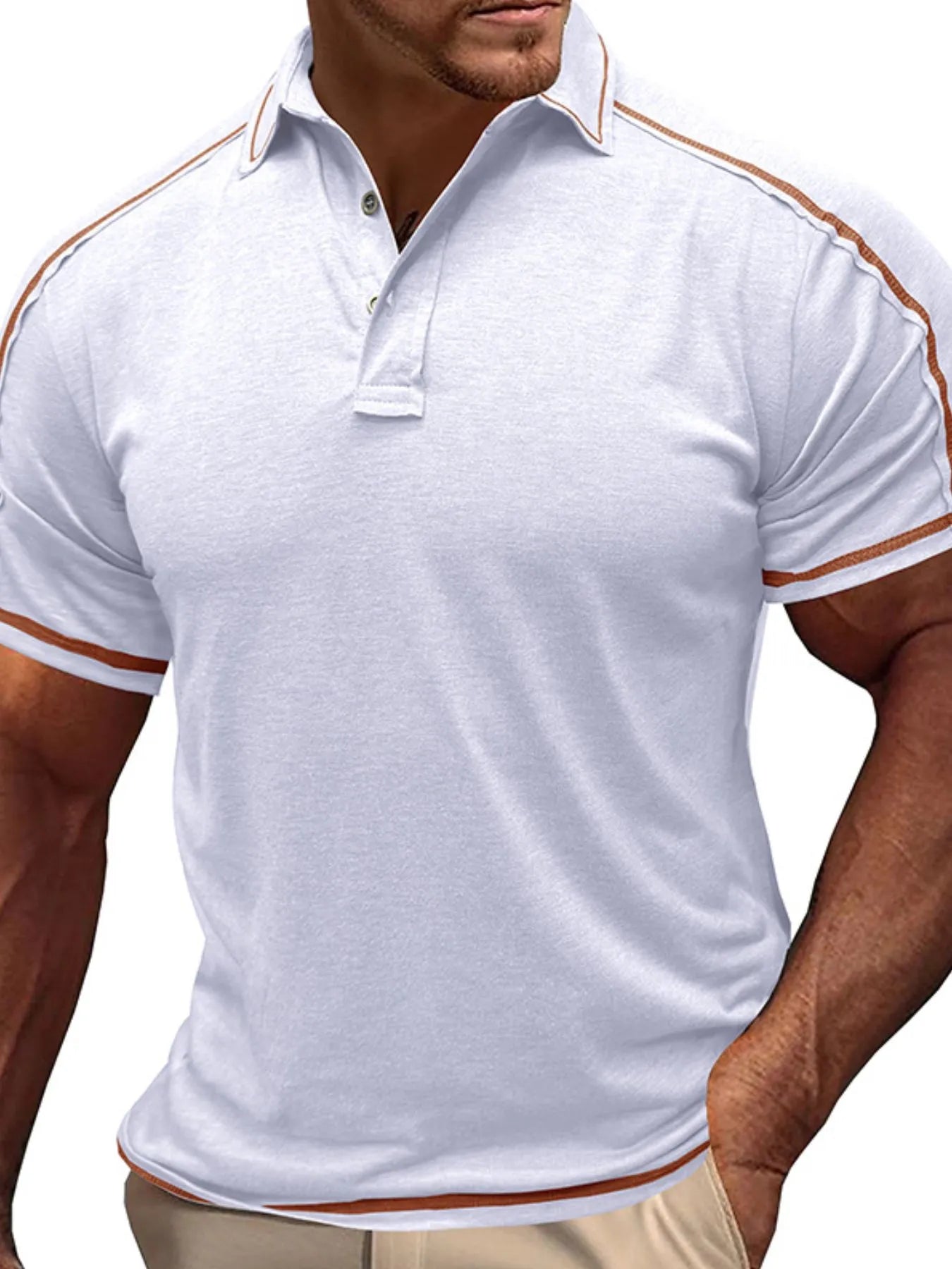 Men's Collared Neck Polo Shirt with Contrast Piping White