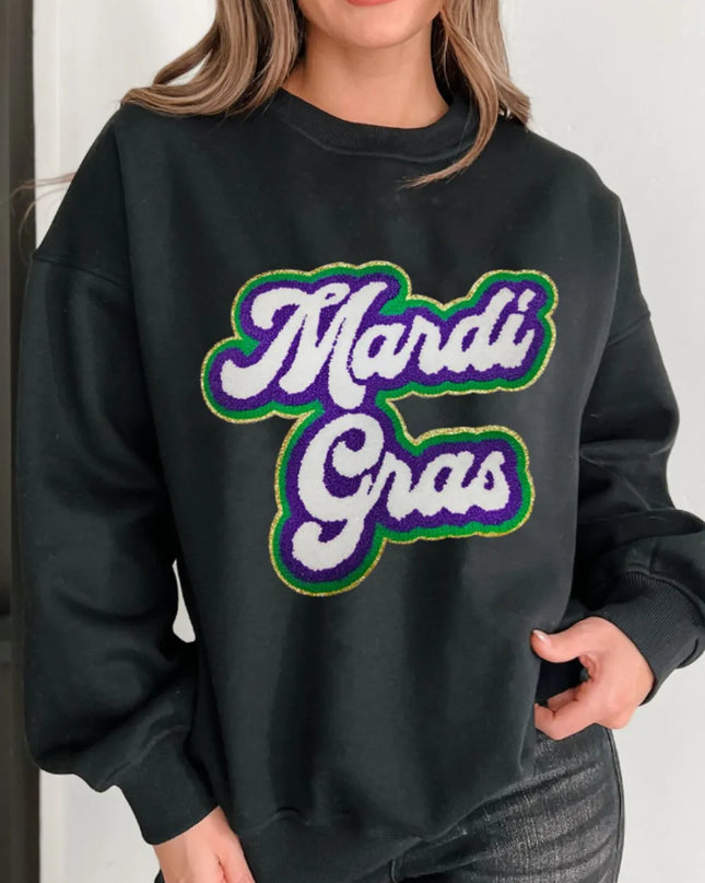MARDI GRAS Round Neck Drop Shoulder Sweatshirt