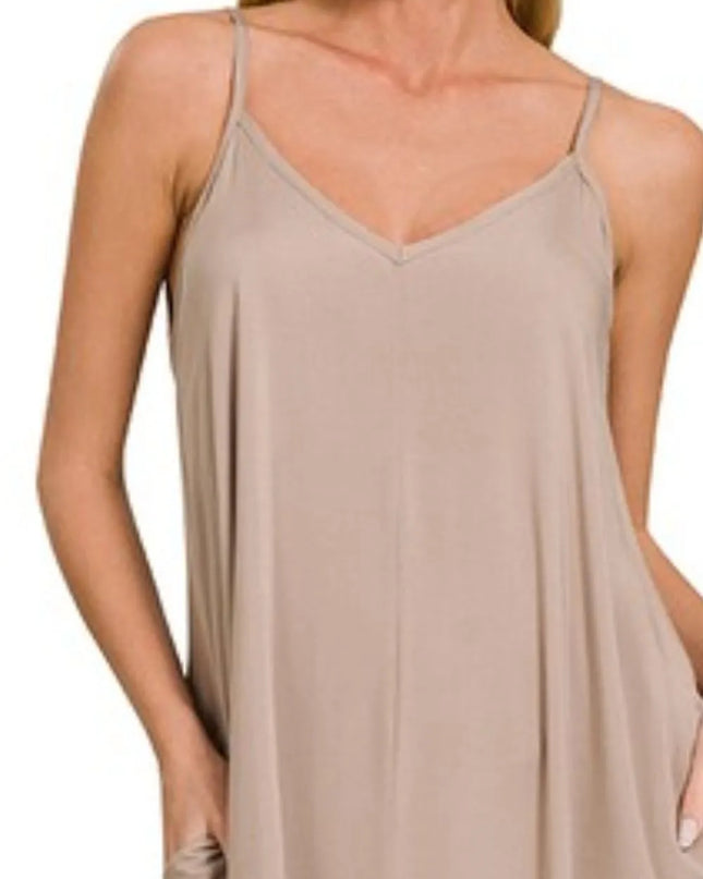 Zenana Woven Arc Hem Cami Dress With Flowy Pockets 