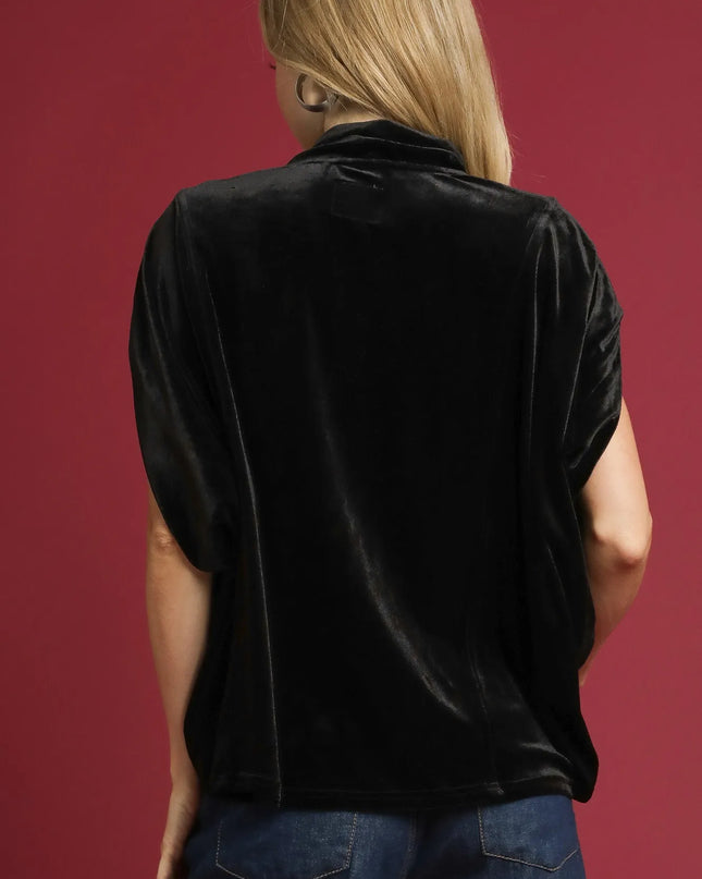 Umgee Velvet Mock Neck Sleeveless Blouse