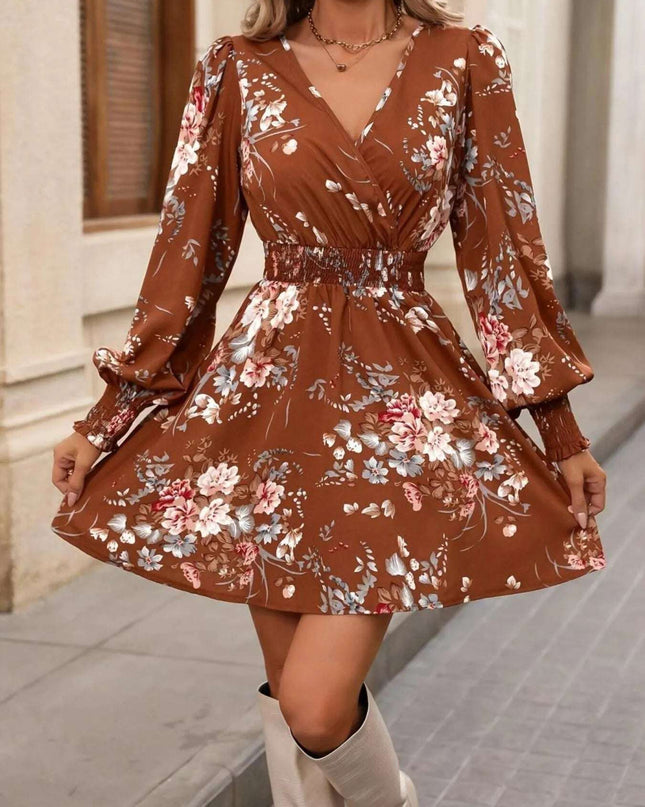 Floral Long Sleeve Mini Dress with Smocked Waist