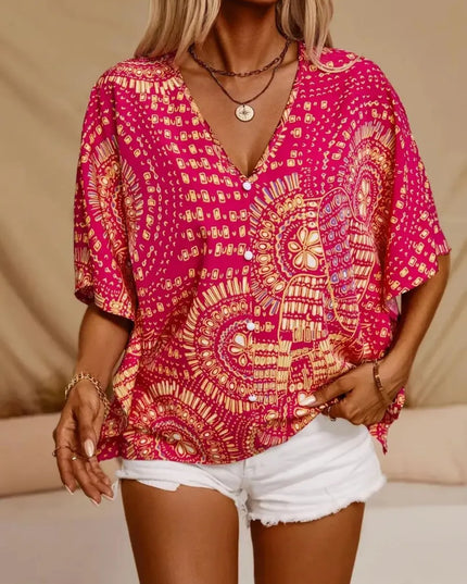 Printed V-Neck Half Sleeve Top 