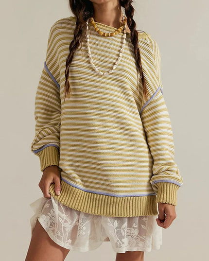 Slit Striped Oversized Sweater Yellow
