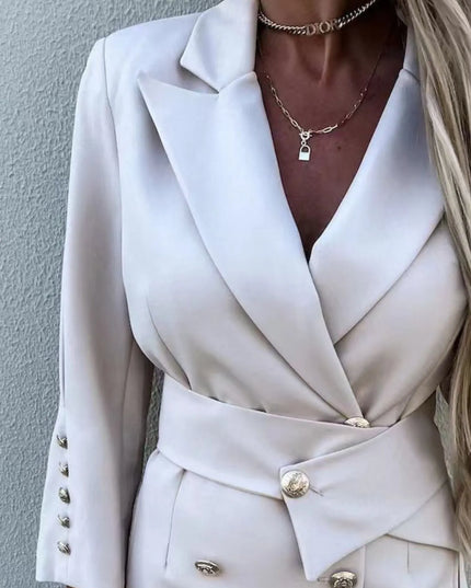 Double-Breasted Lapel Collar Longline Blazer