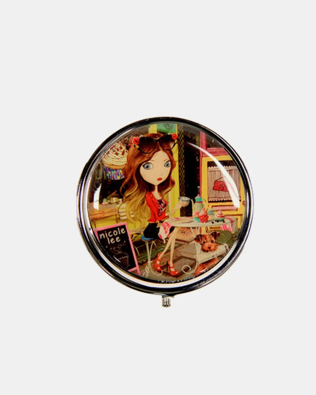 Nicole Lee USA Print Metallic Circular Large Pill Case Cupcake Girl One Size