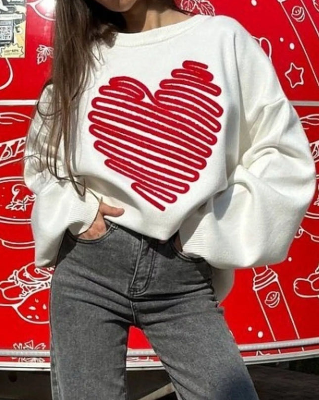 Heart Round Neck Oversized Sweater