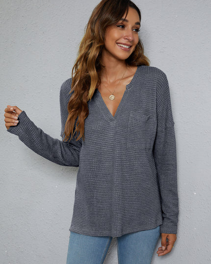 Dropped Shoulder High-Low Waffle-Knit Top