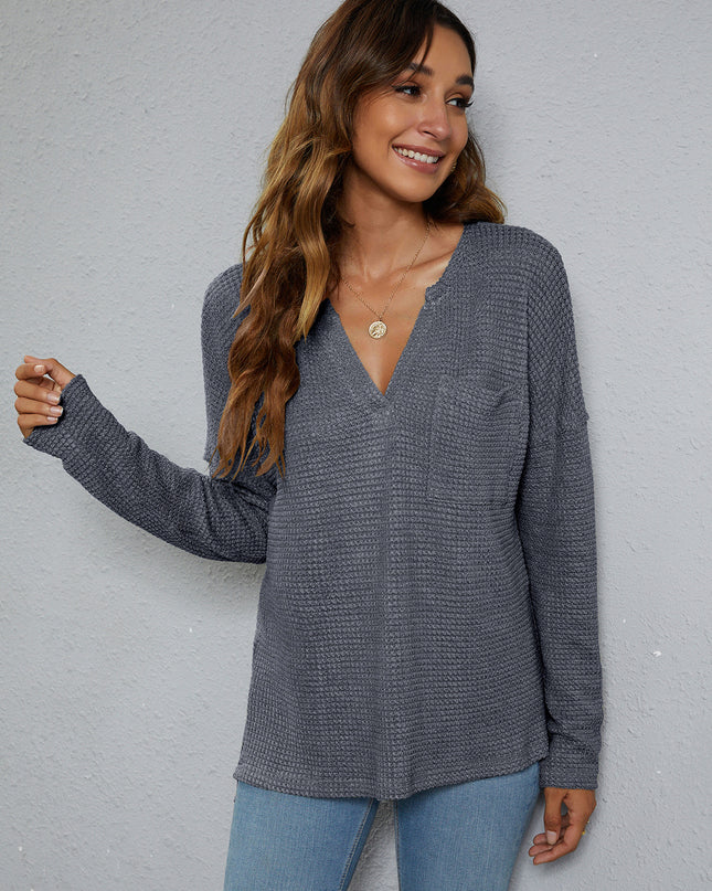 Dropped Shoulder High-Low Waffle-Knit Top