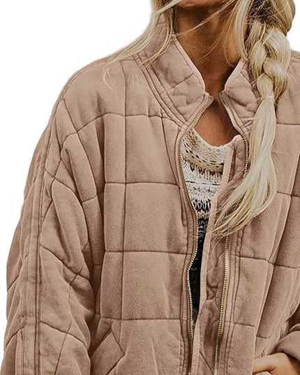 Full Size Zip Up Quilted Bomber Jacket Plus Size