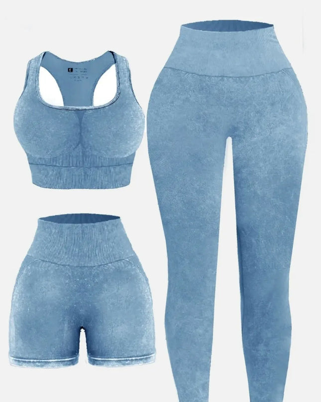 3 Piece Washed Square Neck Wide Strap Active Set 