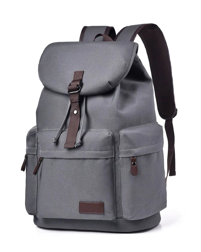 Multi Pockets Adjustable Strap Canvas Backpack Bag Gray One Size
