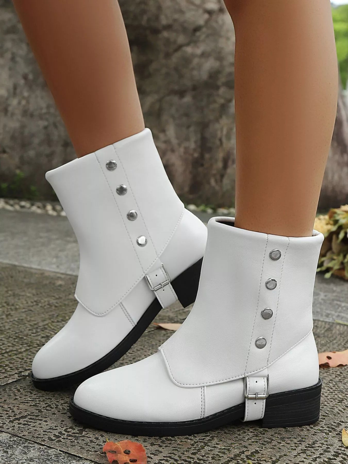 Buckle Block Heels Boots