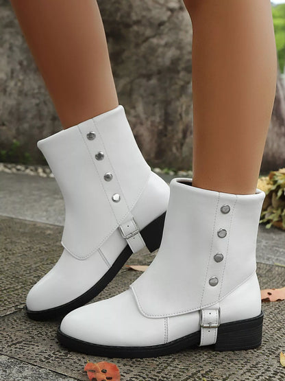 Buckle Block Heels Boots