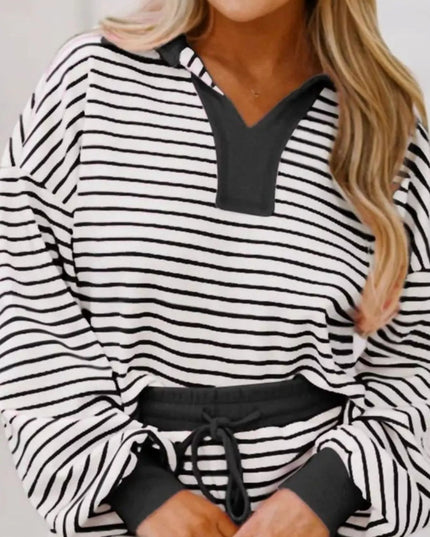 Striped Dropped Shoulder Top and Skirt Set
