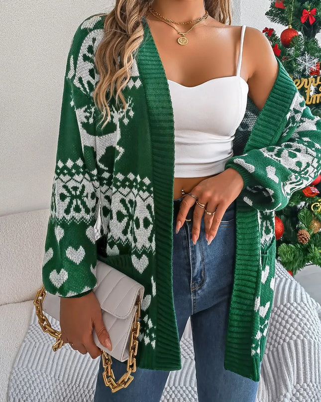 Pocketed Open Front Long Sleeve Cardigan