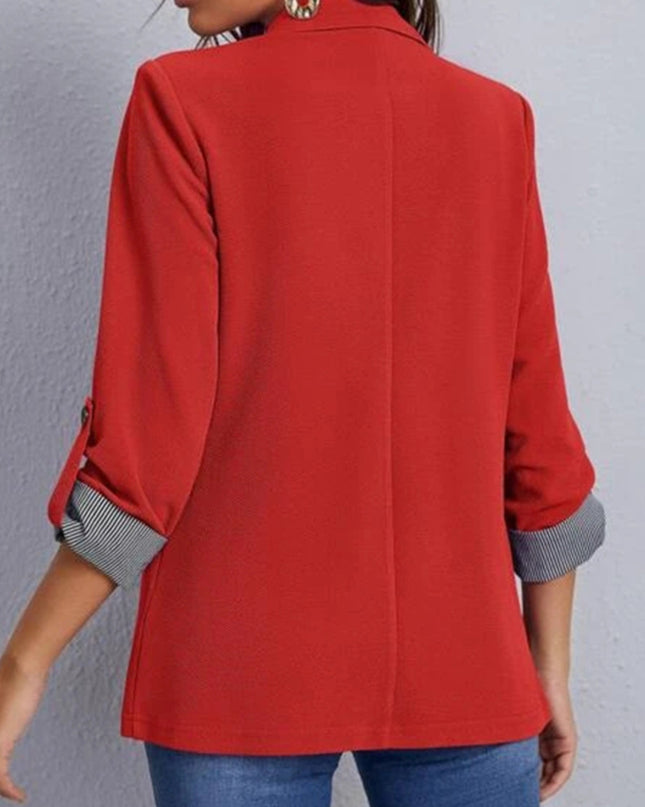 Lapel Collar Roll-Tab Sleeve Blazer