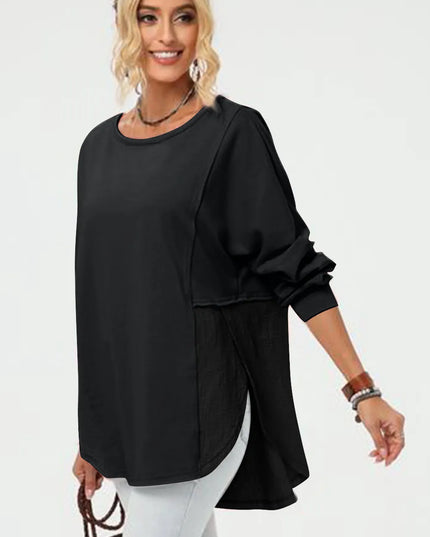 Double Take Full Size Long Sleeve High-Low T-Shirt Black